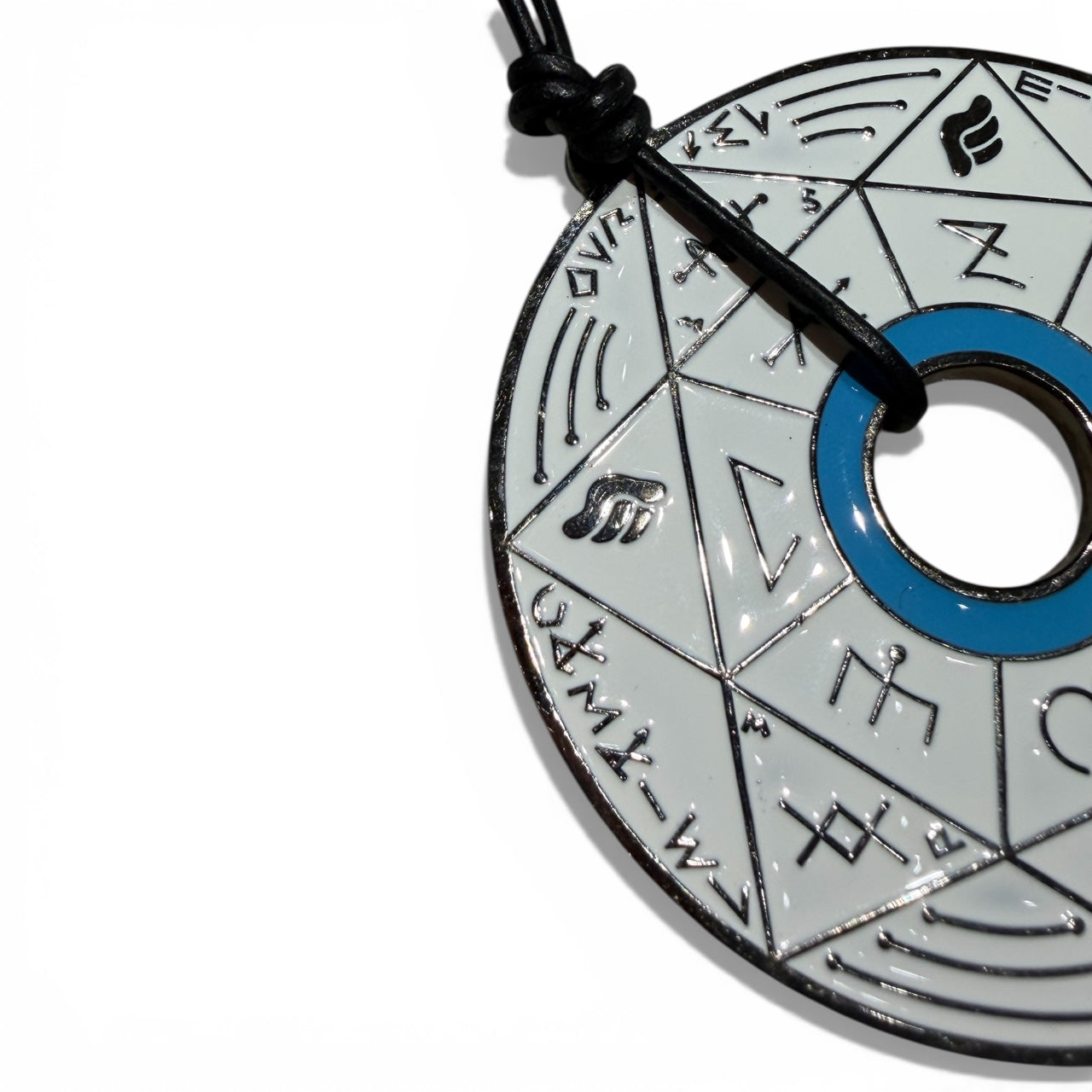Pendentif Pentacle Kabbalistique de Clarté, de Verrouillage & de Vérité TRINITY "Alba" White & Black, Turquoise - Limited Edition