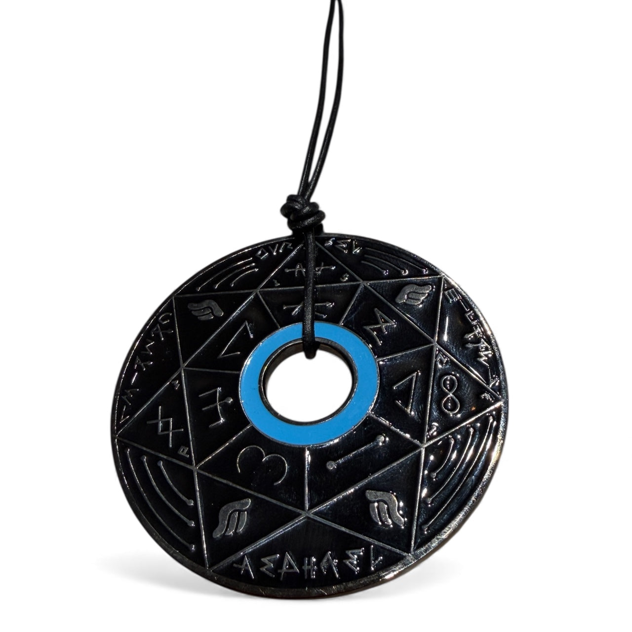 Pendentif Pentacle Kabbalistique de Verrouillage &amp; de Vérité TRINITY "Nox" Full Black &amp; Turquoise - Limited Edition