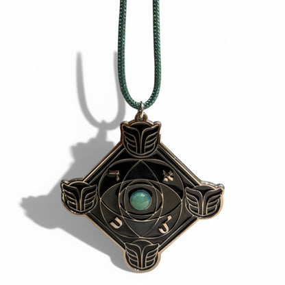 Pendentif Talisman kabbalistique Mystique  🜃 "NOX KETER" SIGLIUM Black &amp; Silver  - Aventurine  Green — La Pierre de Puissance Validée-Limited Edition