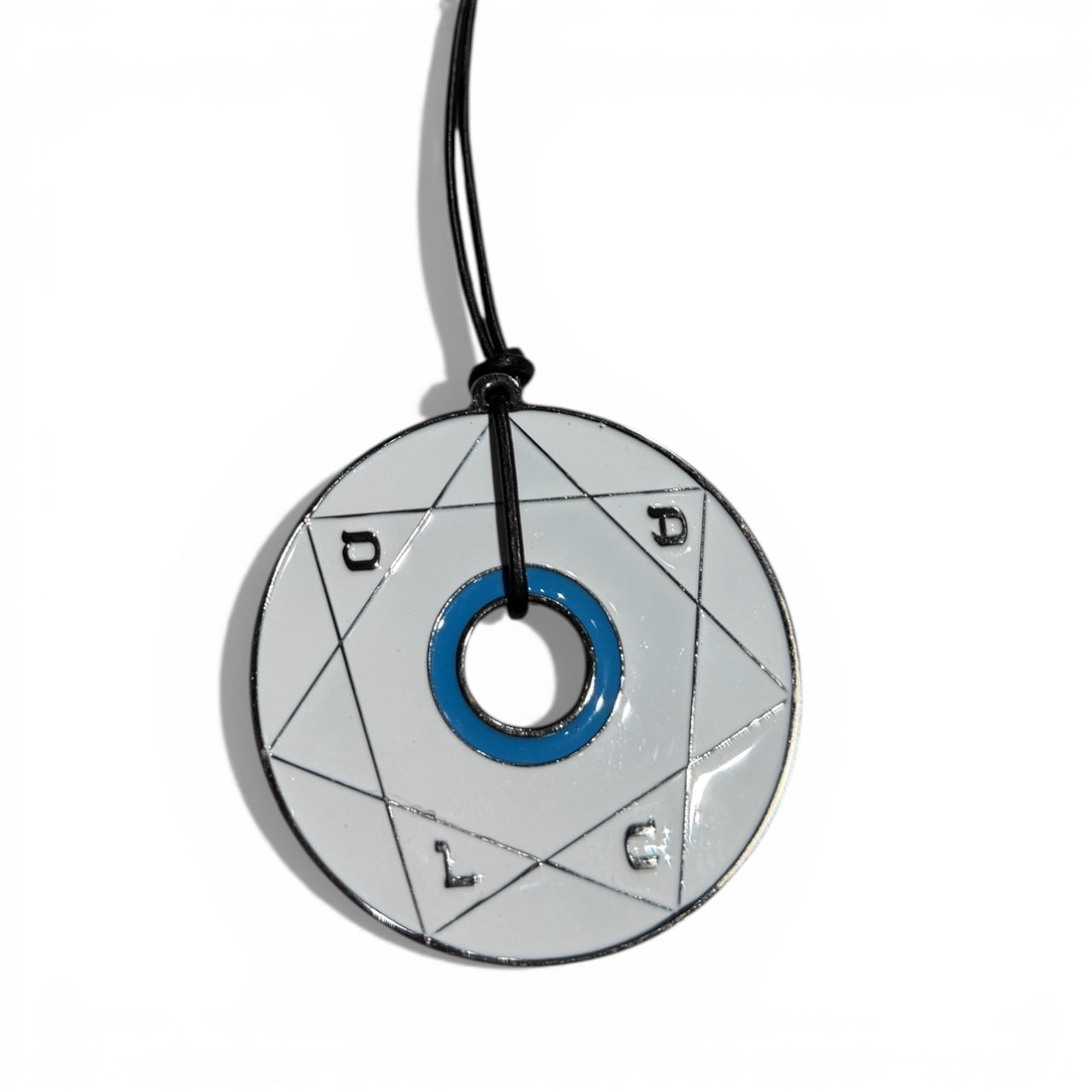 Pendentif Pentacle Kabbalistique de Clarté, de Verrouillage &amp; de Vérité TRINITY "Alba" White &amp; Black, Turquoise - Limited Edition
