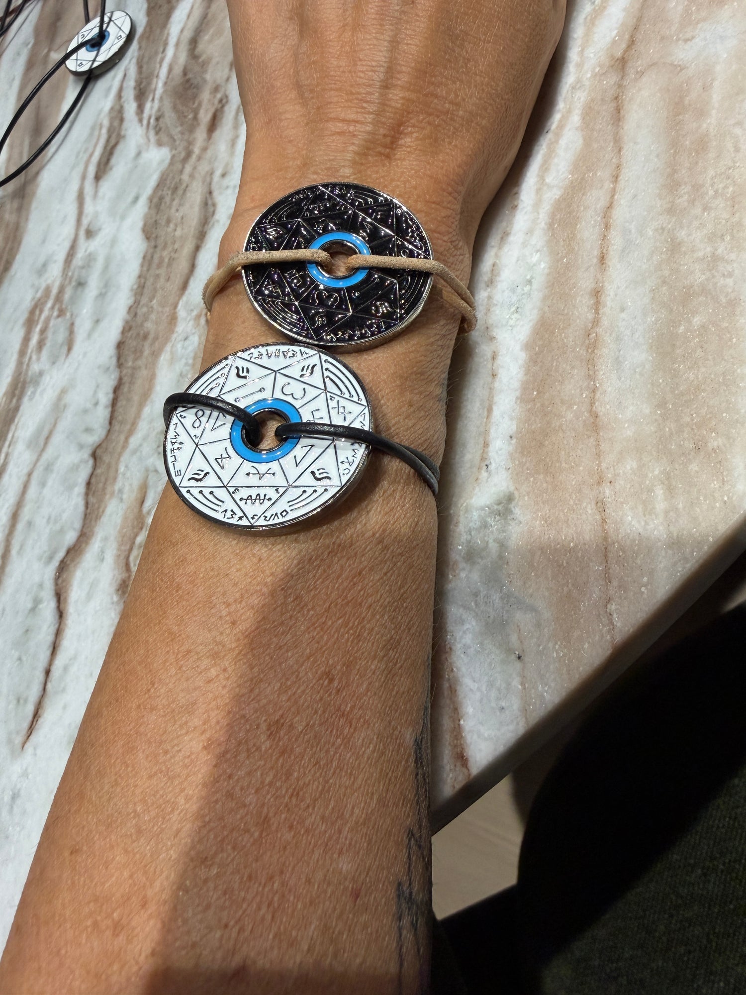 Bracelet Pentacle Kabbalistique TRINITY TSAMID "Alba" White &amp; Turquoise - Limited Edition