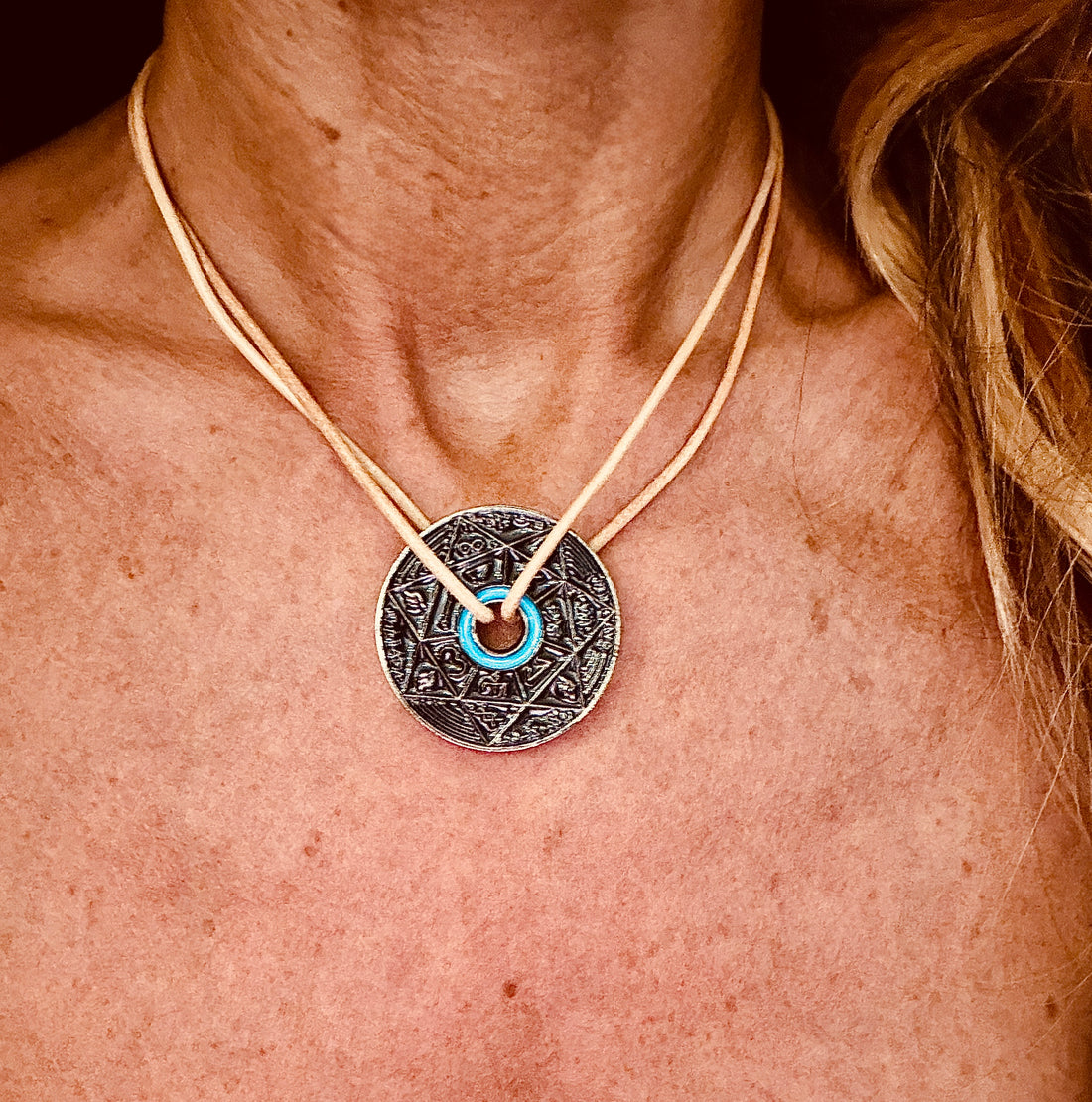 Collier Pentacle Kabbalistique TRINITY TSAMID "Nox" Full Black &amp; Turquoise - Limited Edition