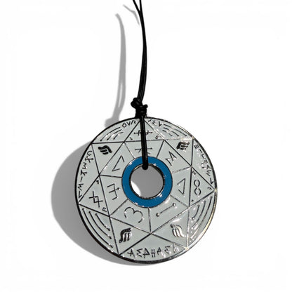 Pendentif Pentacle Kabbalistique de Clarté, de Verrouillage &amp; de Vérité TRINITY "Alba" White &amp; Black, Turquoise - Limited Edition