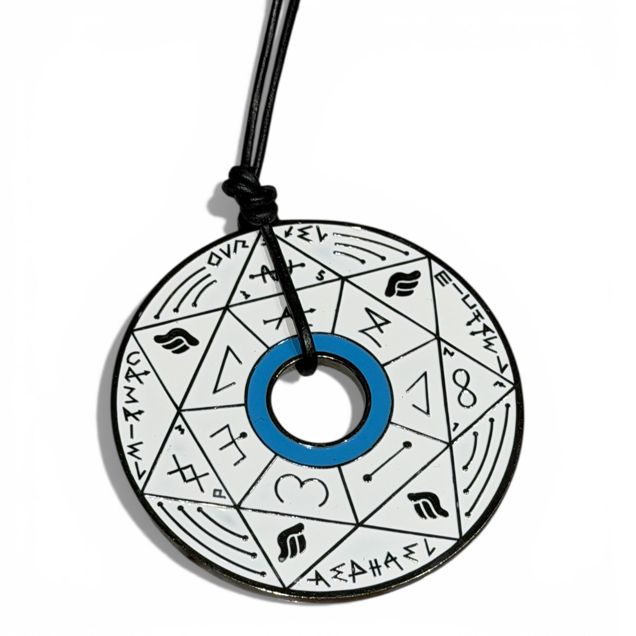 Pendentif Pentacle Kabbalistique de Clarté, de Verrouillage &amp; de Vérité TRINITY "Alba" White &amp; Black, Turquoise - Limited Edition
