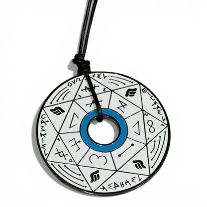 Pendentif Pentacle Kabbalistique de Clarté, de Verrouillage &amp; de Vérité TRINITY "Alba" White &amp; Black, Turquoise - Limited Edition