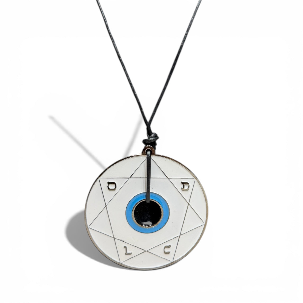 Pendentif Pentacle Kabbalistique de Clarté, de Verrouillage &amp; de Vérité TRINITY "Alba" White &amp; Black, Turquoise - Limited Edition