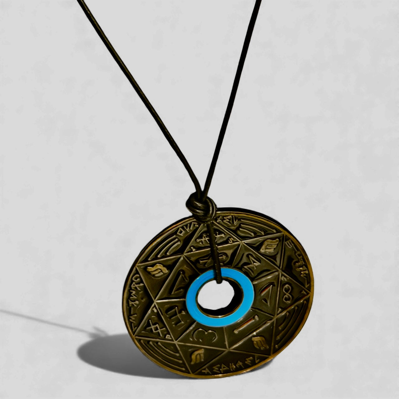 Pendentif Pentacle Kabbalistique de Verrouillage &amp; de Vérité TRINITY "Nox" Full Black &amp; Turquoise - Limited Edition