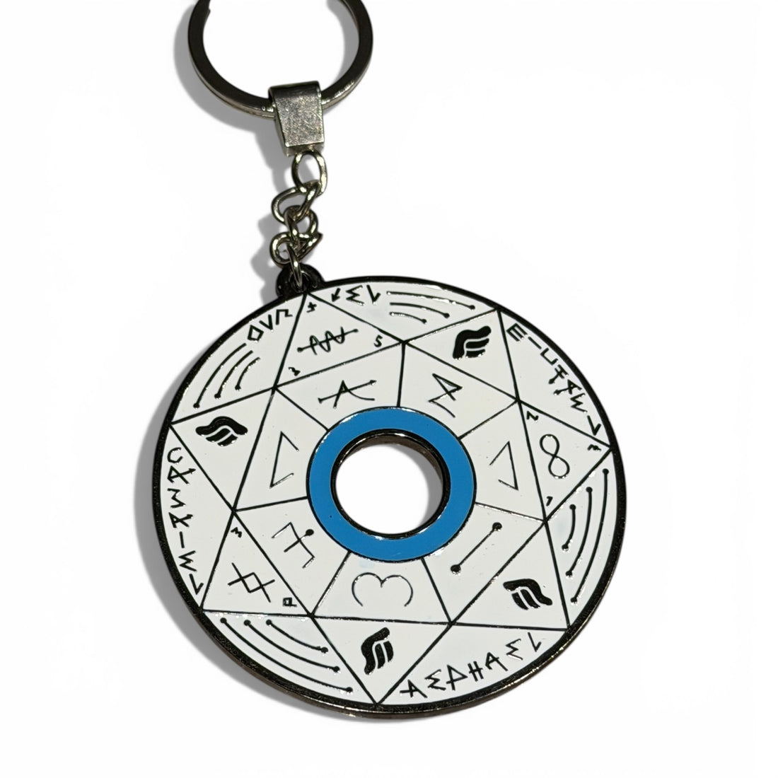 Porte-clé Pentacle Kabbalistique de Clarté, de Verrouillage &amp; de Vérité TRINITY "Alba" White &amp; Black, Turquoise - Limited Edition