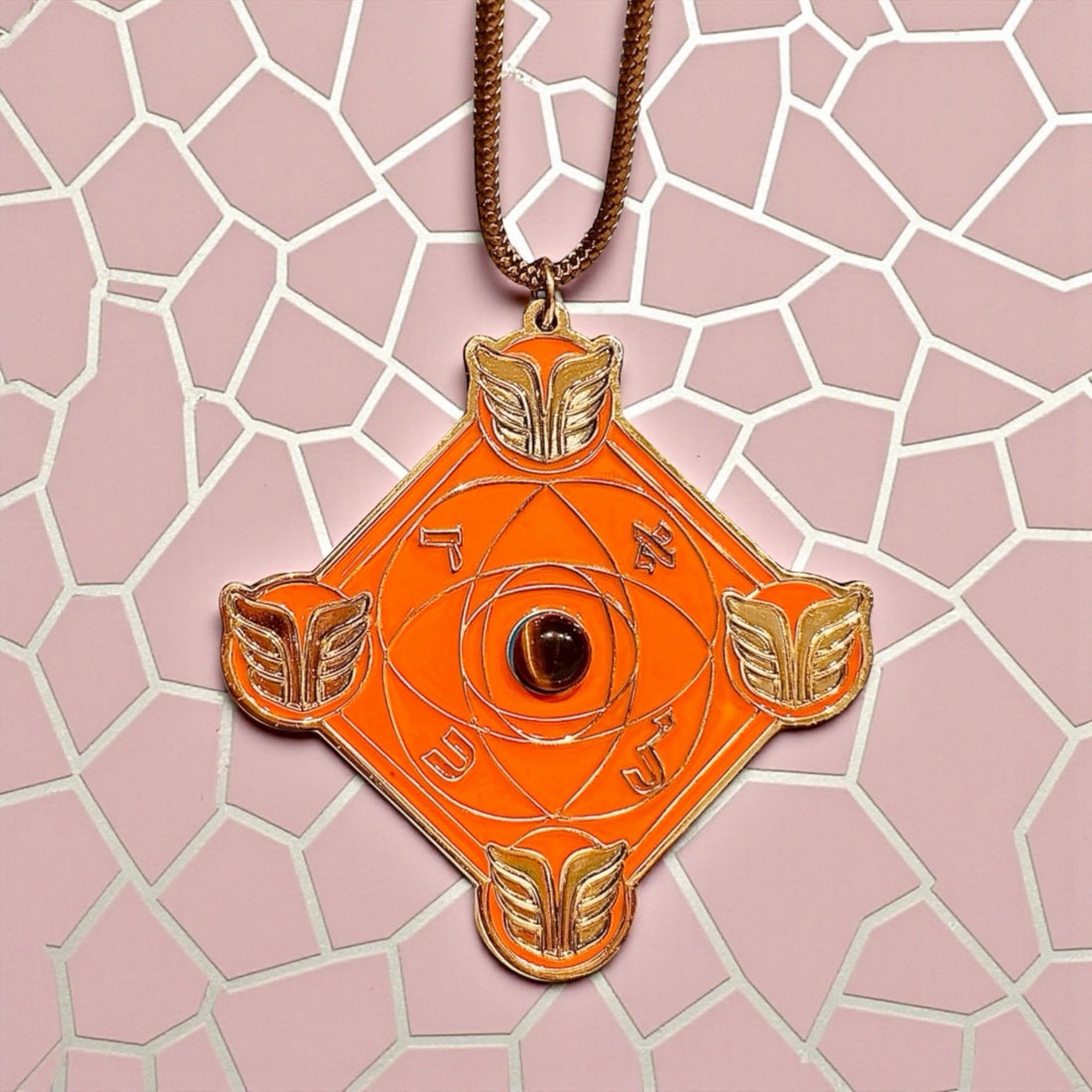 TERRAE AXIS-TALISMAN KABBALISTIQUE MYSTIQUE Terracotta Orange - Œil central en Œil de Tigre