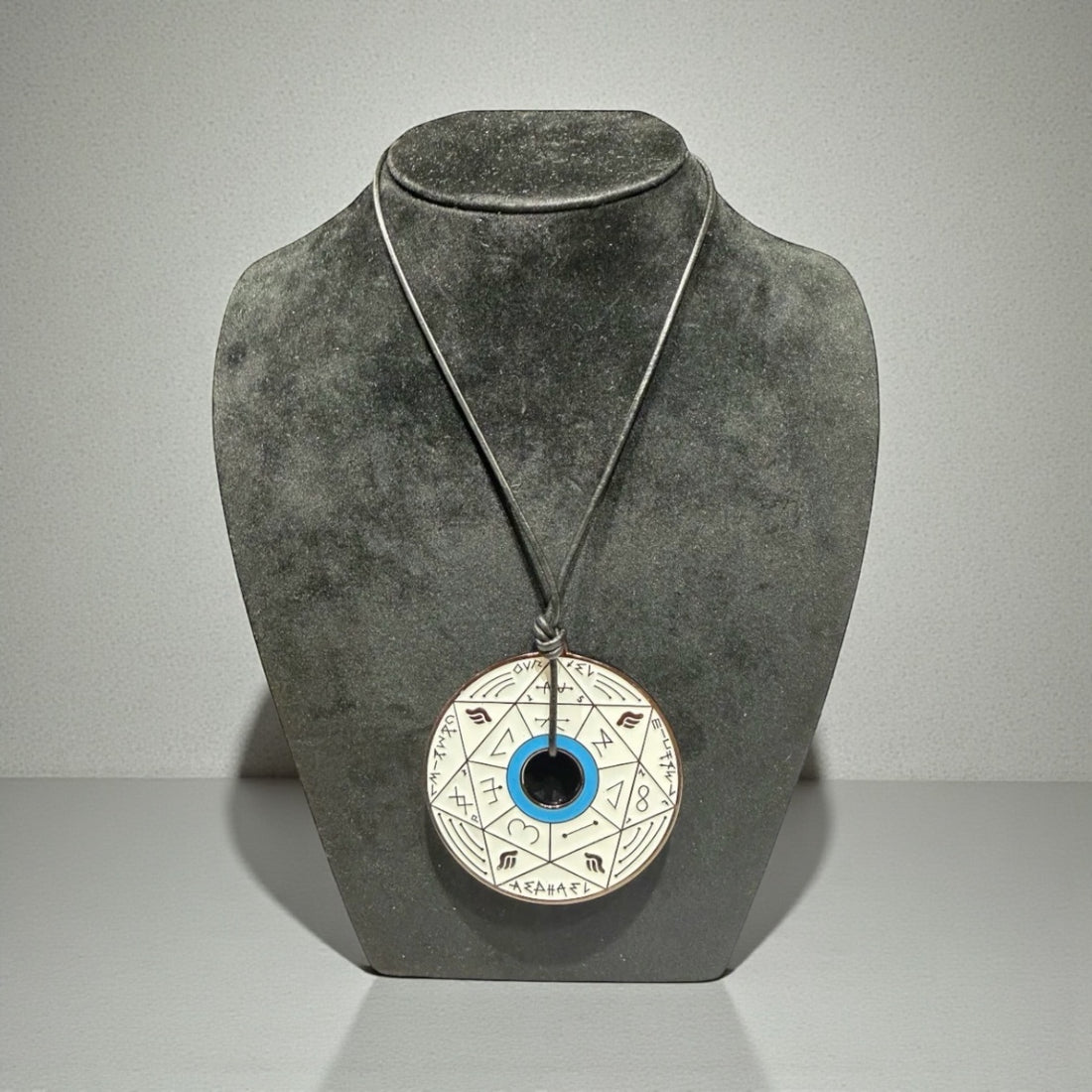 Pendentif Pentacle Kabbalistique de Clarté, de Verrouillage &amp; de Vérité TRINITY "Alba" White &amp; Black, Turquoise - Limited Edition