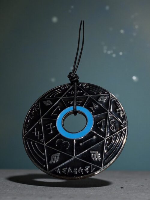 Pendentif Pentacle Kabbalistique de Verrouillage & de Vérité TRINITY "Nox" Full Black & Turquoise - Limited Edition