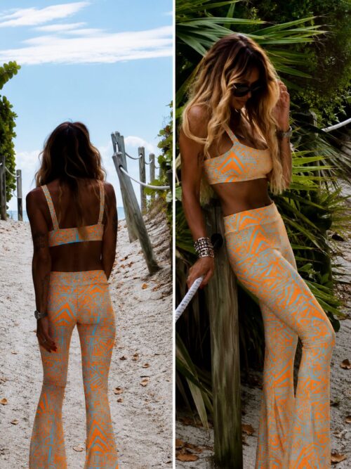 MAAYANS Flared Legging Pant Turquoise et Orange Edition