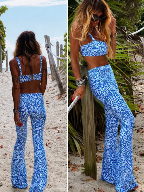 MAAYANS Flared Legging Pant Turquoise & Bleu Mykonos Edition