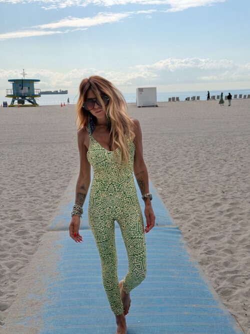 MAAYANS Legging Taille Haute Vert et Jaune Edition
