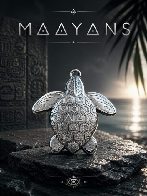 MAAYANS — LA GARDIENNE DES OCÉANS ANCIENS - MAAYANS — SEA TURTLE SILVER VINTAGE - Talisman Mystique Kabbalistique -Pendentif + cordon turquoise