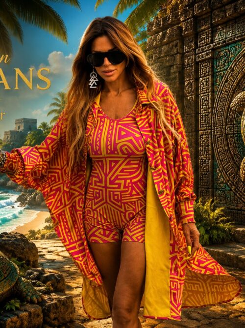MAAYANS — DYNASTY SATIN SHIRT DRESS EDITION  FRAMBOISE ET JAUNE - Édition Ultra Limitée — Couture Parisienne • Fait Main •