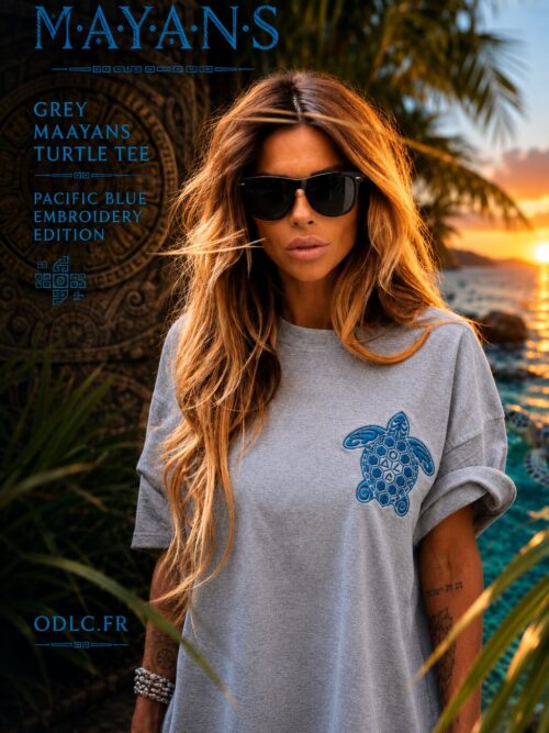 GREY MAAYANS TURTLE TEE — PACIFIC BLUE EMBROIDERY EDITION