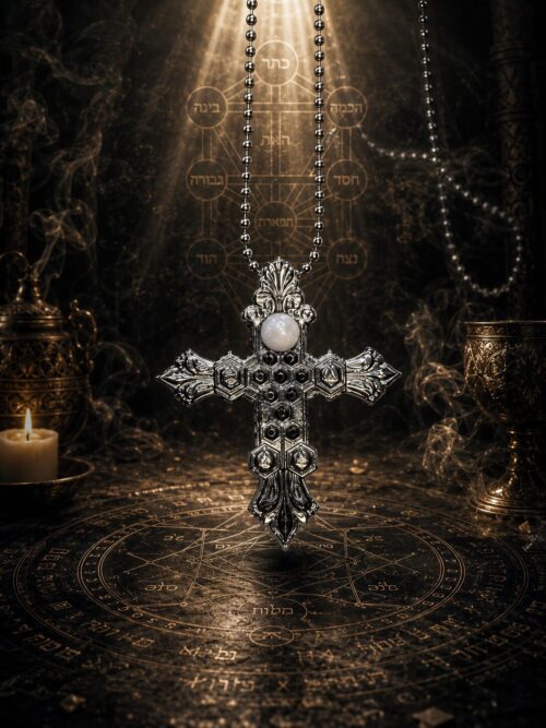 CROIX SALOMONIENNE — LE SCEAU DE YESOD WHITE AGATE Le Pentacle Mystique Kabbalistique des Cinq Portes du Ciel