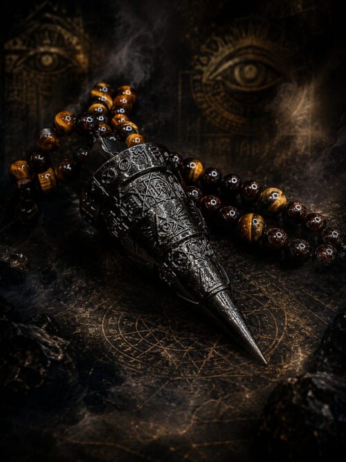 THE WATCHER — BLACK TIGER EDITION
FLÈCHE DE LA VÉRITÉ PENDULUM SUPRÊME ABSOLUE
Black Aged Edition • Sautoir en Œil de Tigre • Édition Ultra Limitée