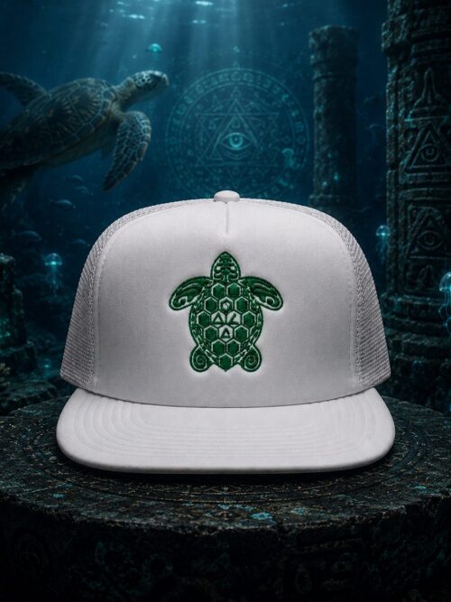 TRUCKER HAT SEA TURTLE ODLC — WHITE & GREEN