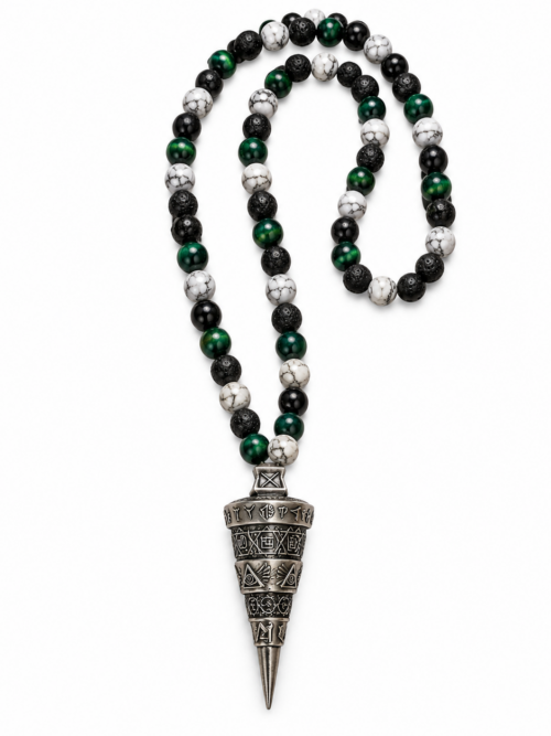 THE WITNESS — CELUI QUI TÉMOIGNE VOLCANIC EMERALD EDITION
FLÈCHE DE LA VÉRITÉ — PENDULUM SUPRÊME ABSOLU SILVER AGE EDITION
Black Lava • Green Tiger’s Eye • White Howlite Edition