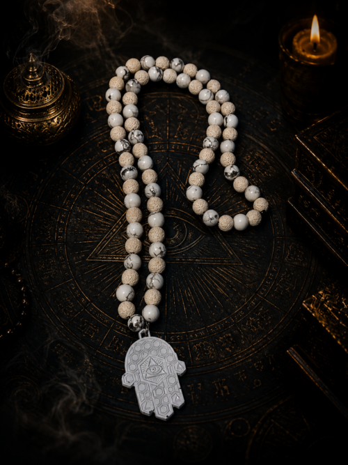 YAD LAVAN — WHITE ASCENSION EDITION
LA MAIN DE LA CONNAISSANCE
SCEAU SALOMONIEN DE L’ÉLÉVATION & DE LA CLARTÉ
Sautoir énergétique
Howlite • Pierre de Lave Blanche