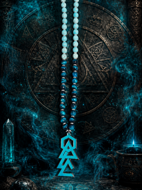 NETZAH — BLUE ORACLE
LE BOUCLIER DE DAVID DÉPLOYÉ — PENTACLE KABBALISTIQUE DE NETZAH
Turquoise Edition • Œil de Tigre Bleu • Pierre Turquoise • Silver
Sautoir énergétique monté entièrement à la main à Paris