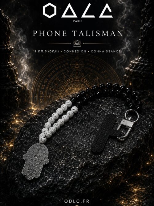 HAND OF KNOWING - PHONE TALISMAN - SILVER - LAVE BLANCHE OBSIDIENNE NOIR