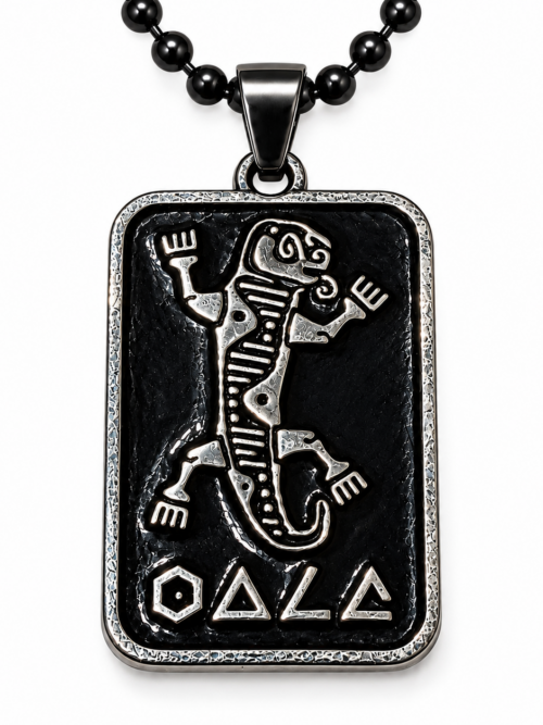 GECKO — THE MATRIX WALKER
LE MARCHEUR DE LA MATRICE
Plaque militaire aztèque • 6 cm • Pentacle ésotérique