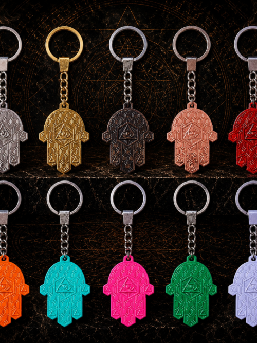 KEYCHAIN MAIN DE LA CONNAISSANCE ( Choix de 10 coloris) Talismans Kabbalisques laiton 5 cm