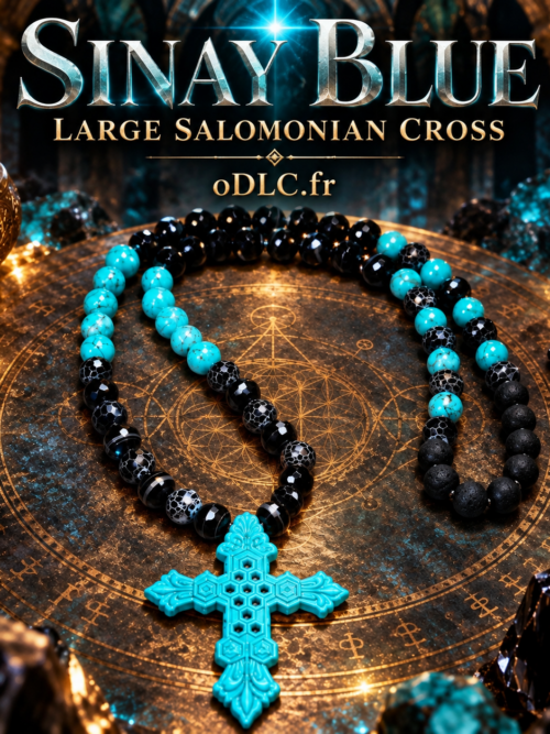 LARGE SALOMONIAN CROSS — SINAY BLUE
LA GRANDE CROIX SALOMONIENNE DES CINQ PORTES DE SINAY
LE RITUEL DE NETTOYAGE PUISSANT DES QUATRE ŒUFS BLANCS — LES CINQ PORTES
GRANDE CROIX 8 CM • LAITON • TURQUOISE • AGATE NOIRE FACETTÉE EXTRÊMEMENT BRILLANTE • PIERRE DE LAVE NOIRE MATE • RITUEL DES 4 ŒUFS • 36 HEURES • ANCIENT FORMULAS