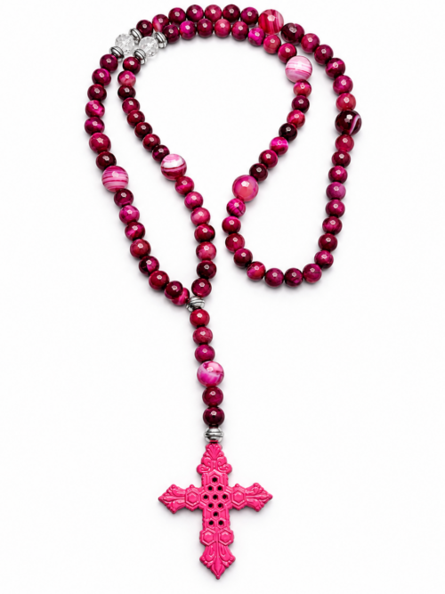 SALOMON CROSS — ROSE OF EDEN
LE CHAPELET SALOMONIEN DES TEMPÊTES ÉMOTIONNELLES
HARMONIE • RETOUR AU CENTRE • APAISEMENT SYMBOLIQUE
Croix Salomonienne 5 cm • Agates Roses Facettées semi-précieuses • Édition ROSE OF EDEN