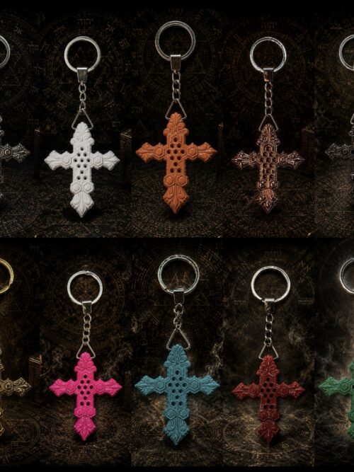 KEYCHAIN CROIX SALOMONIENNE ( Choix de 10 coloris) Talismans Kabbalisques laiton 5 cm