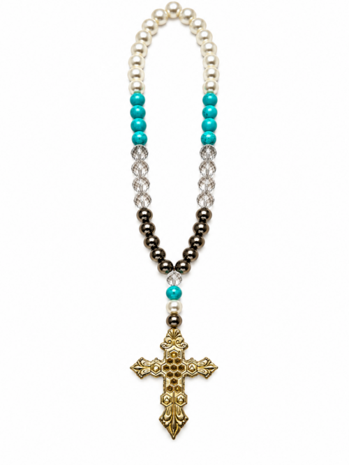 CROIX SALOMONIENNE — THE DIVINE DYNASTY
LA DYNASTIE DIVINE
Pearl White, Turquoise & Crystal — Royal Gold Edition- Talisman Mystique ésotérique